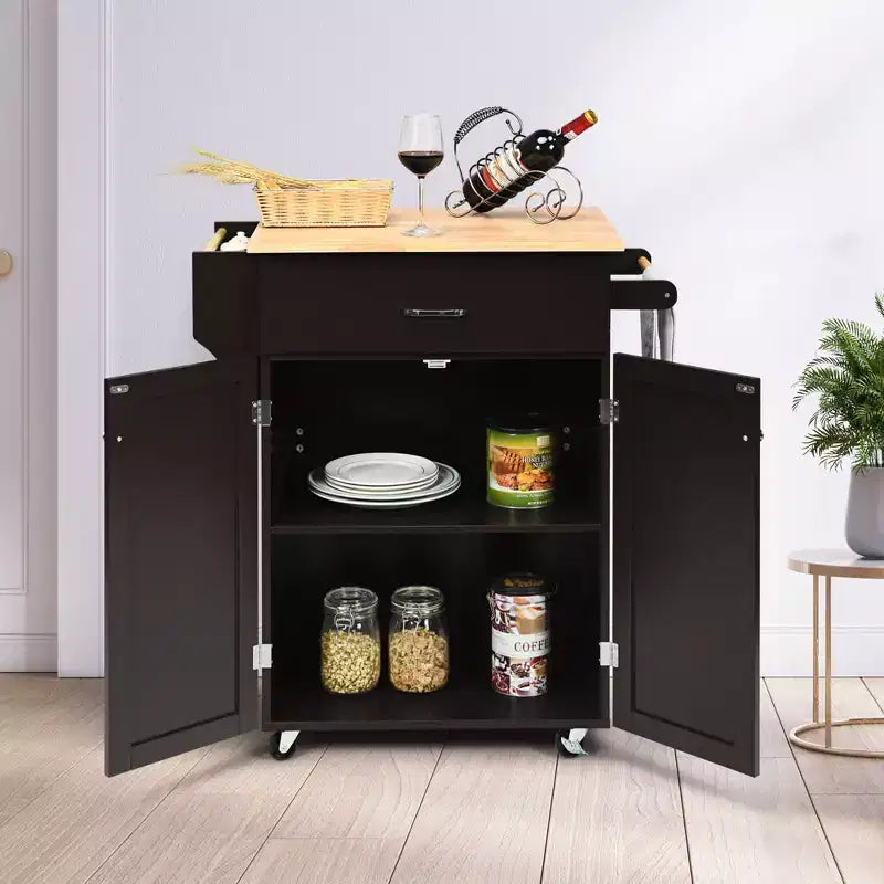 Chariot de cuisine roulant Costway avec rangement Marron/Blanc