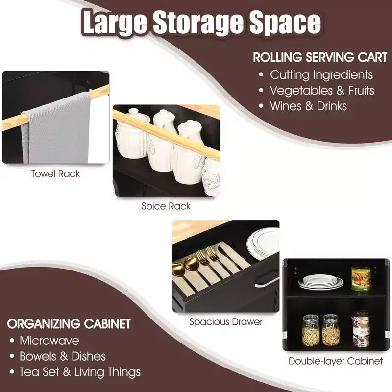 Chariot de cuisine roulant Costway avec rangement Marron/Blanc