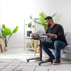 Chariot pour ordinateur portable à hauteur réglable IRIS USA avec table d'appoint et poste de travail roulant dynamique, support pour ordinateur portable, marron