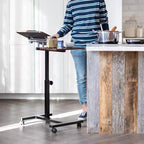 Chariot pour ordinateur portable à hauteur réglable IRIS USA avec table d'appoint et poste de travail roulant dynamique, support pour ordinateur portable, marron