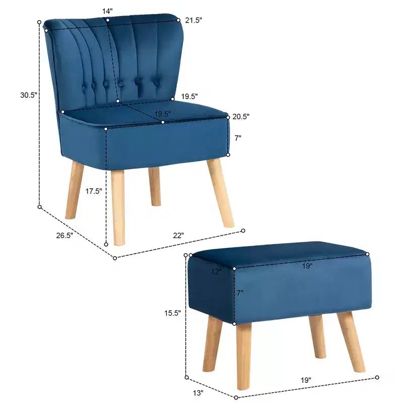 Fauteuil et pouf Costway, ensemble de canapé capitonné épais avec pieds en bois rose/bleu/vert