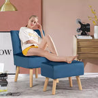 Fauteuil et pouf Costway, ensemble de canapé capitonné épais avec pieds en bois rose/bleu/vert