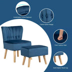 Fauteuil et pouf Costway, ensemble de canapé capitonné épais avec pieds en bois rose/bleu/vert
