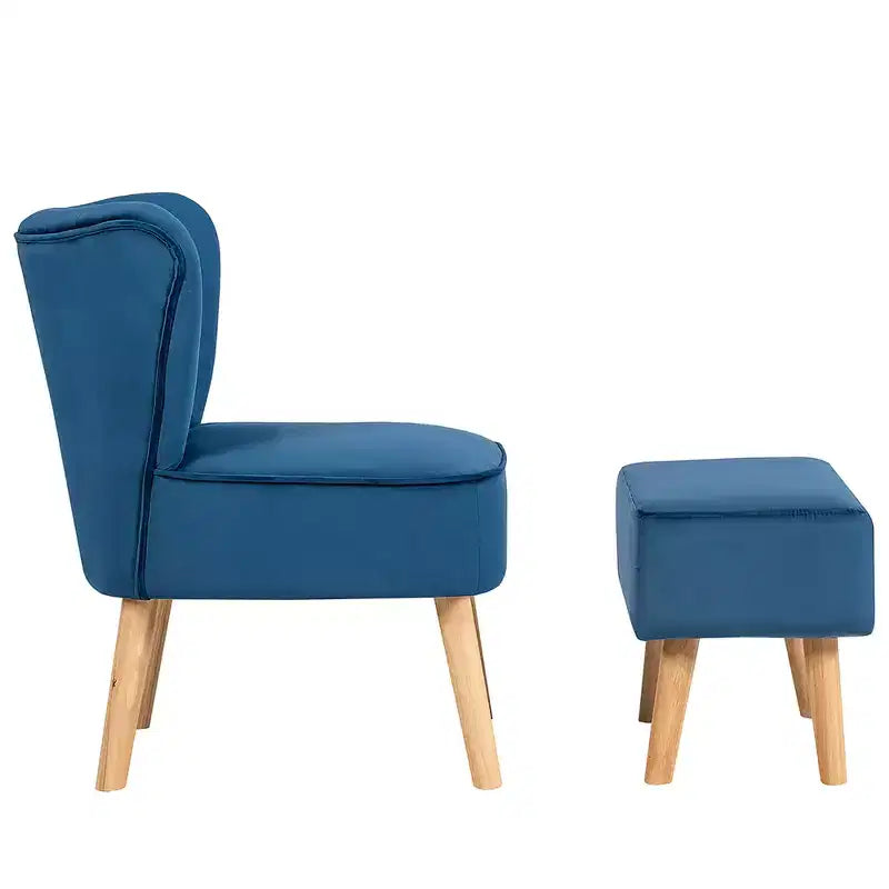 Fauteuil et pouf Costway, ensemble de canapé capitonné épais avec pieds en bois rose/bleu/vert