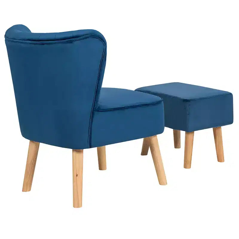 Fauteuil et pouf Costway, ensemble de canapé capitonné épais avec pieds en bois rose/bleu/vert