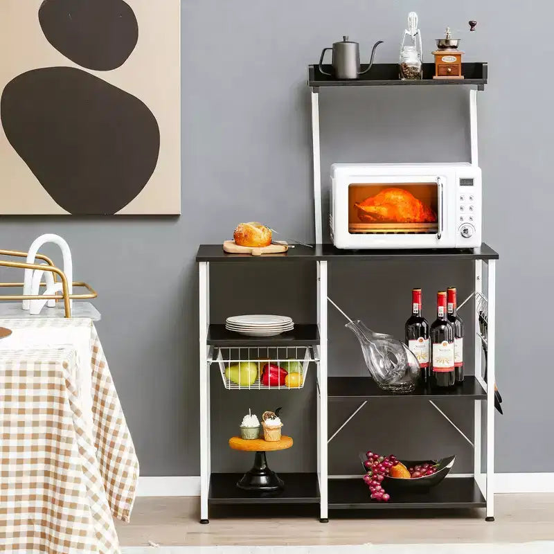 Étagère de Cuisine Vintage à 4 Niveaux Costway avec Panier et 5 Crochets