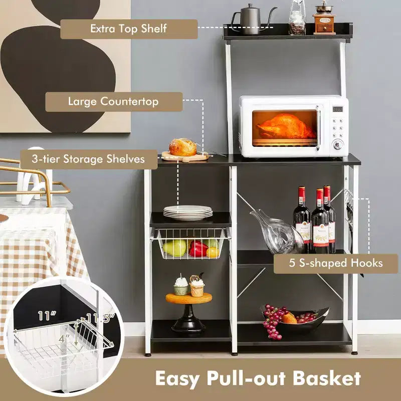 Étagère de Cuisine Vintage à 4 Niveaux Costway avec Panier et 5 Crochets