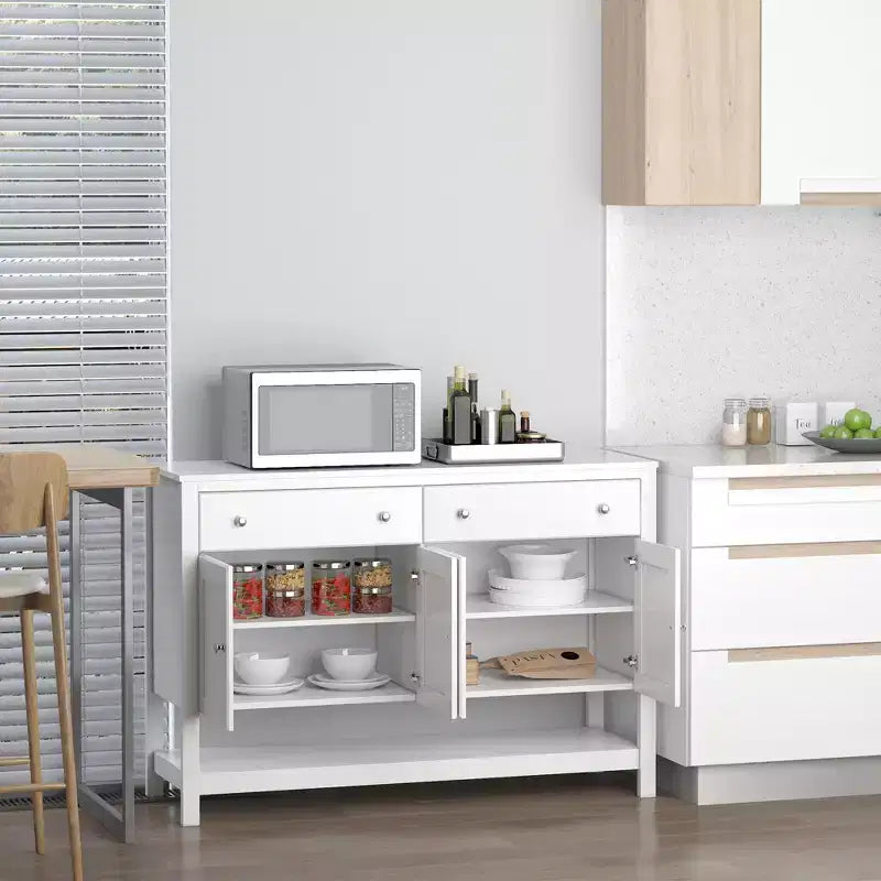 HOMCOM Buffet moderne 119 cm, armoire d'appoint avec étagères réglables et tiroirs, pour salon, blanc