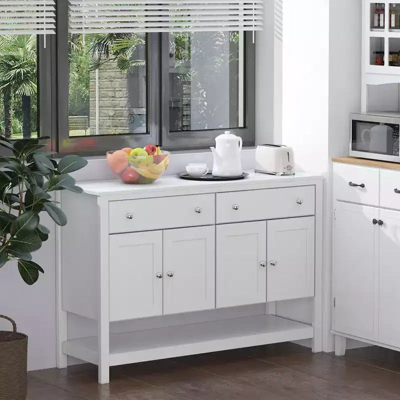 HOMCOM Buffet moderne 119 cm, armoire d'appoint avec étagères réglables et tiroirs, pour salon, blanc