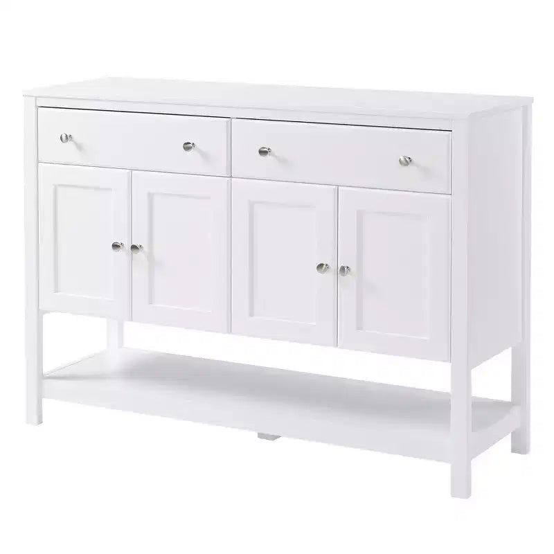 HOMCOM Buffet moderne 119 cm, armoire d'appoint avec étagères réglables et tiroirs, pour salon, blanc