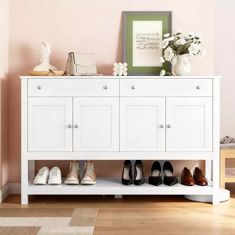 HOMCOM Buffet moderne 119 cm, armoire d'appoint avec étagères réglables et tiroirs, pour salon, blanc