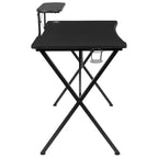 Configuration de jeu BlackArc Delta : Chaise inclinable avec support lombaire et appui-tête ; Bureau avec support casque/porte-gobelet détachable et support d'écran