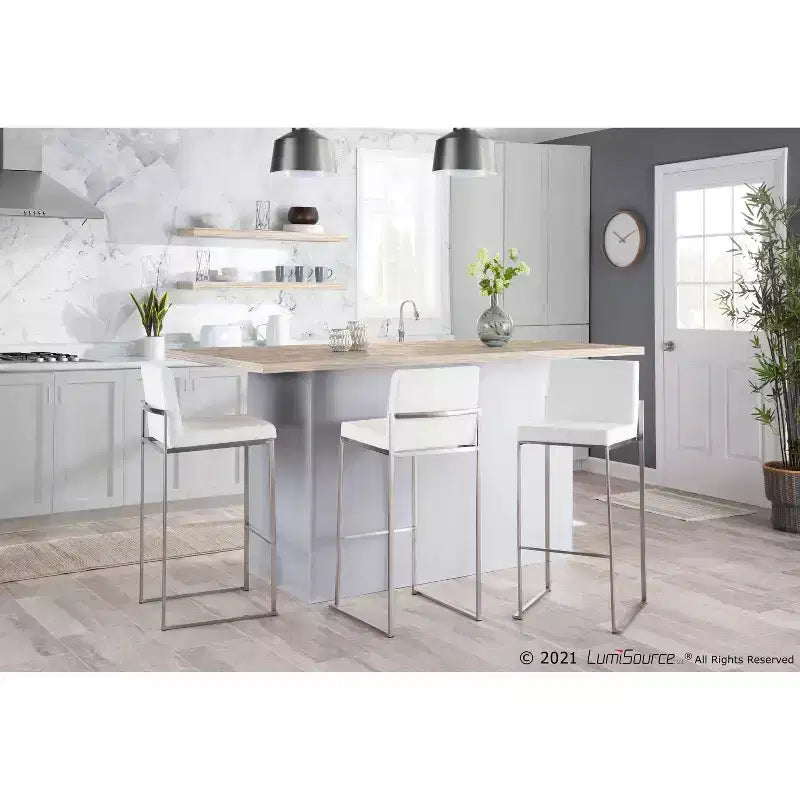 Lot de 2 tabourets de bar hauts Fuji en acier inoxydable/velours - LumiSource