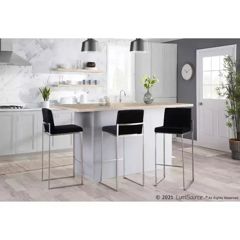 Lot de 2 tabourets de bar hauts Fuji en acier inoxydable/velours - LumiSource