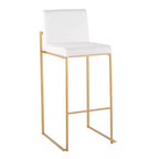 Lot de 2 tabourets de bar Fuji à dossier haut en acier inoxydable/velours avec pieds dorés - LumiSource