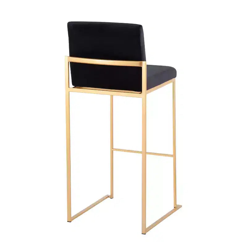 Lot de 2 tabourets de bar Fuji à dossier haut en acier inoxydable/velours avec pieds dorés - LumiSource