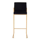 Lot de 2 tabourets de bar Fuji à dossier haut en acier inoxydable/velours avec pieds dorés - LumiSource