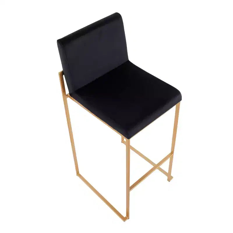 Lot de 2 tabourets de bar Fuji à dossier haut en acier inoxydable/velours avec pieds dorés - LumiSource