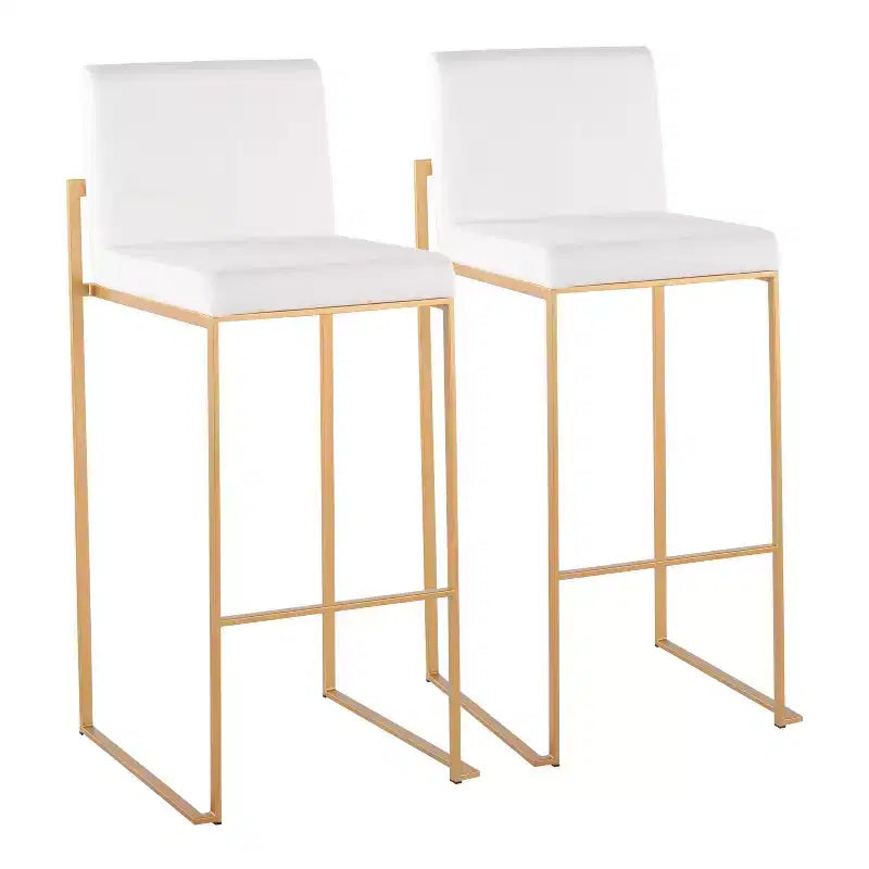 Lot de 2 tabourets de bar Fuji à dossier haut en acier inoxydable/velours avec pieds dorés - LumiSource
