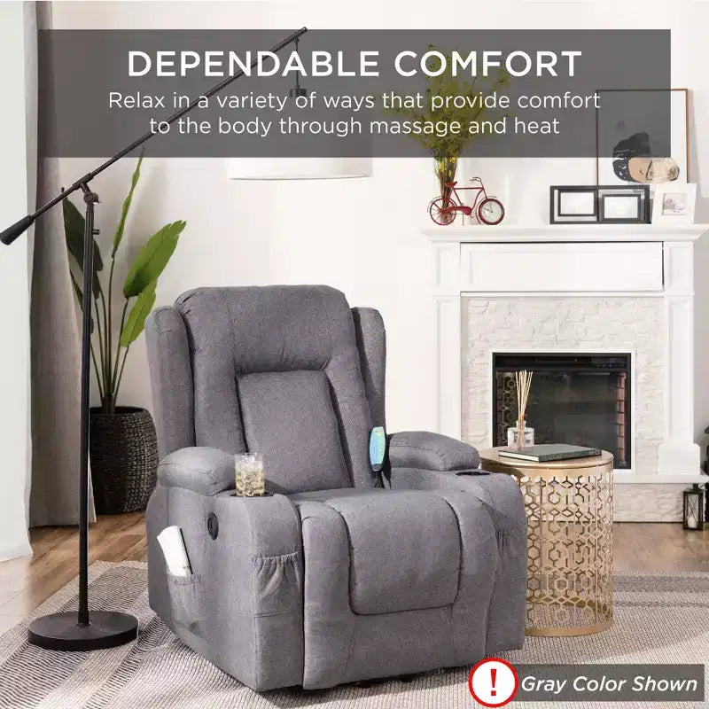 Fauteuil inclinable électrique en lin Best Choice Products avec port USB, chauffage et porte-gobelets