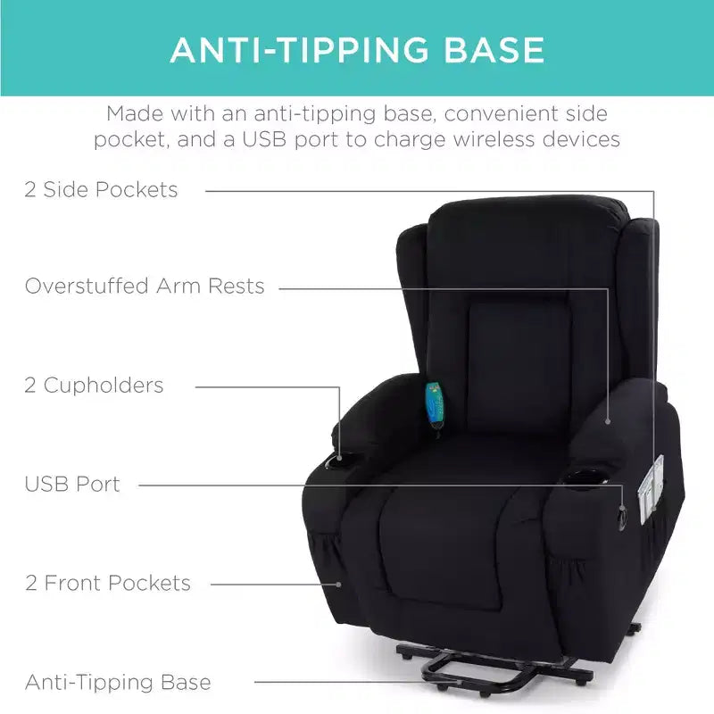Fauteuil inclinable électrique en lin Best Choice Products avec port USB, chauffage et porte-gobelets