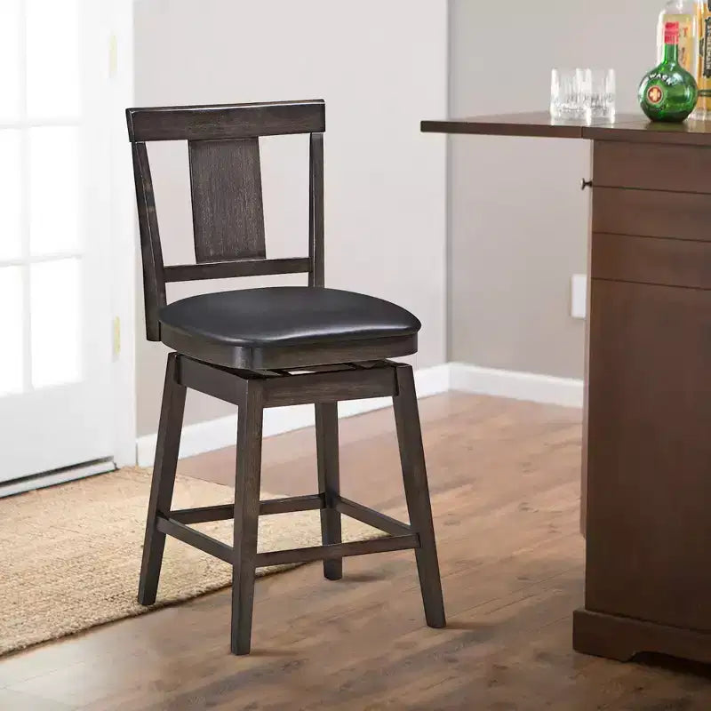 Costway Tabouret de Bar Pivotant 1/2/3/4 pièces, Chaise de Bar Hauteur Comptoir 61 cm Rembourrée avec Pieds en Bois d'Hévéa