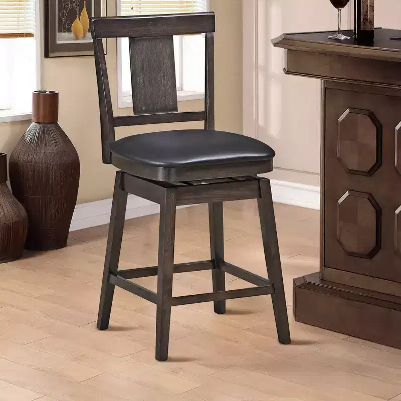 Costway Tabouret de Bar Pivotant 1/2/3/4 pièces, Chaise de Bar Hauteur Comptoir 61 cm Rembourrée avec Pieds en Bois d'Hévéa