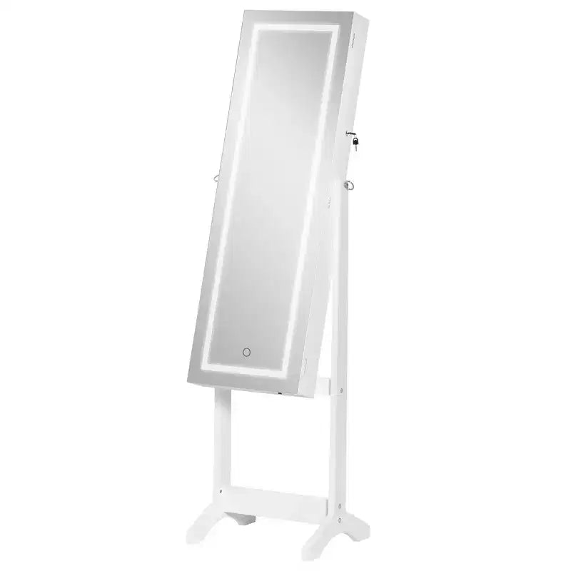 HOMCOM Armoire à bijoux sur pied avec éclairage LED, organisateur de bijoux verrouillable avec miroir pleine longueur et 4 angles réglables