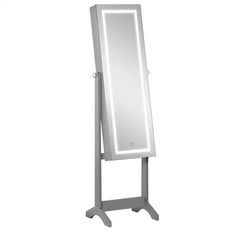 HOMCOM Armoire à bijoux sur pied avec éclairage LED, organisateur de bijoux verrouillable avec miroir pleine longueur et 4 angles réglables