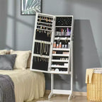 HOMCOM Armoire à bijoux sur pied avec éclairage LED, organisateur de bijoux verrouillable avec miroir pleine longueur et 4 angles réglables