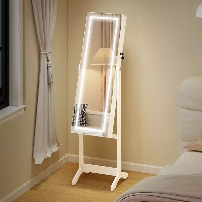 HOMCOM Armoire à bijoux sur pied avec éclairage LED, organisateur de bijoux verrouillable avec miroir pleine longueur et 4 angles réglables