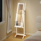 HOMCOM Armoire à bijoux sur pied avec éclairage LED, organisateur de bijoux verrouillable avec miroir pleine longueur et 4 angles réglables