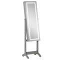 HOMCOM Floor Standing Jewelry Cabinet with LED Light, Lockable Jewelry Organizer with Full-Length Mirror, and 4 Adjustable Angles