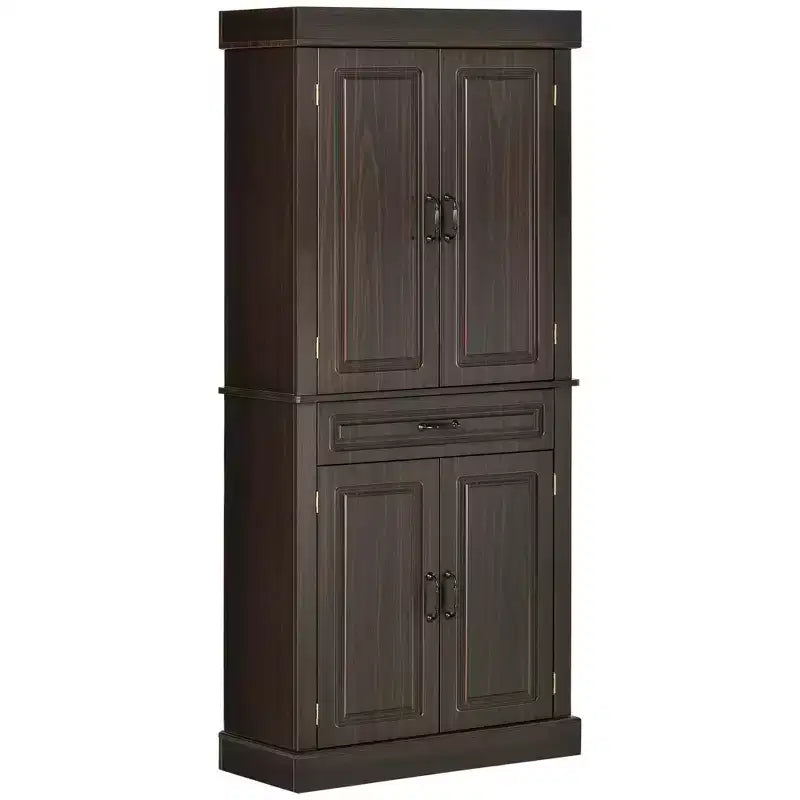 HOMCOM Grand garde-manger de cuisine autoportant de 180 cm avec 4 portes et 2 grands placards, armoire de rangement haute avec grand tiroir pour cuisine et salle à manger