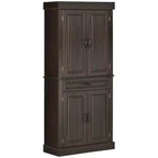 HOMCOM Grand garde-manger de cuisine autoportant de 180 cm avec 4 portes et 2 grands placards, armoire de rangement haute avec grand tiroir pour cuisine et salle à manger