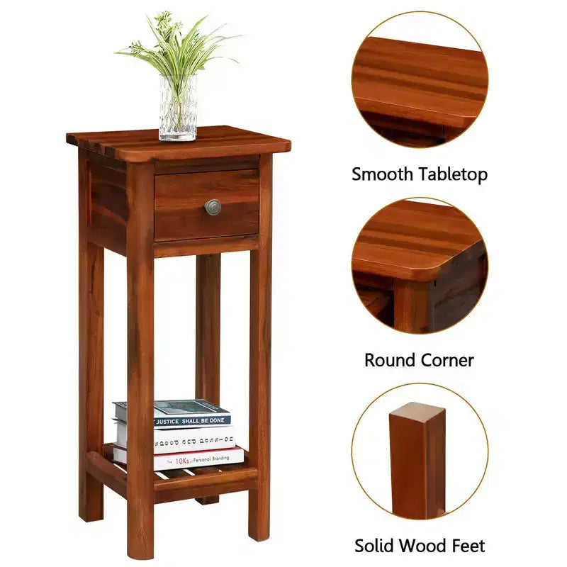 Costway Table d'appoint 2 pièces en bois massif avec tiroir et étagère ouverte en bois d'acacia Petite table de chevet