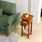 Costway Table d'appoint 2 pièces en bois massif avec tiroir et étagère ouverte en bois d'acacia Petite table de chevet