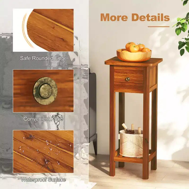 Costway Table d'appoint 2 pièces en bois massif avec tiroir et étagère ouverte en bois d'acacia Petite table de chevet