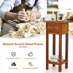 Costway Table d'appoint 2 pièces en bois massif avec tiroir et étagère ouverte en bois d'acacia Petite table de chevet