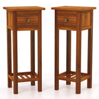Costway Table d'appoint 2 pièces en bois massif avec tiroir et étagère ouverte en bois d'acacia Petite table de chevet