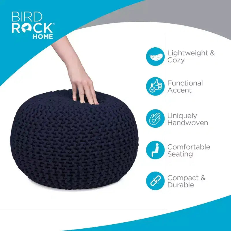 BirdRock Home Pouf Rond Repose-Pieds Ottoman - Bleu Marine