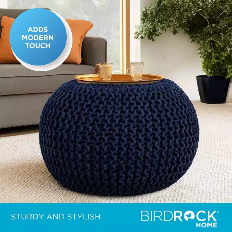 BirdRock Home Pouf Rond Repose-Pieds Ottoman - Bleu Marine