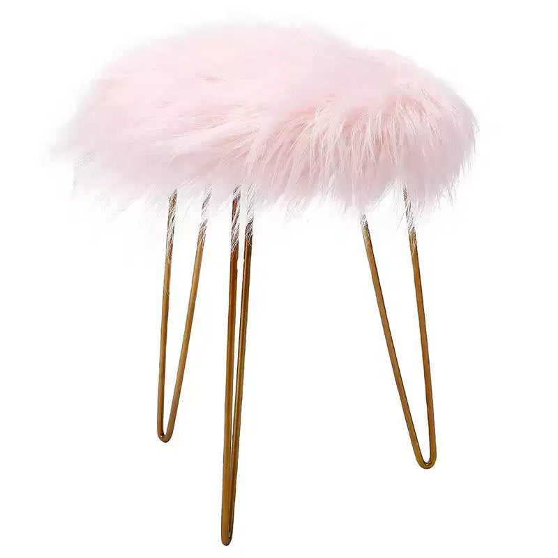 Repose-pieds ottoman rond en fausse fourrure BirdRock Home - Rose avec pieds dorés pâles
