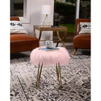 Repose-pieds ottoman rond en fausse fourrure BirdRock Home - Rose avec pieds dorés pâles