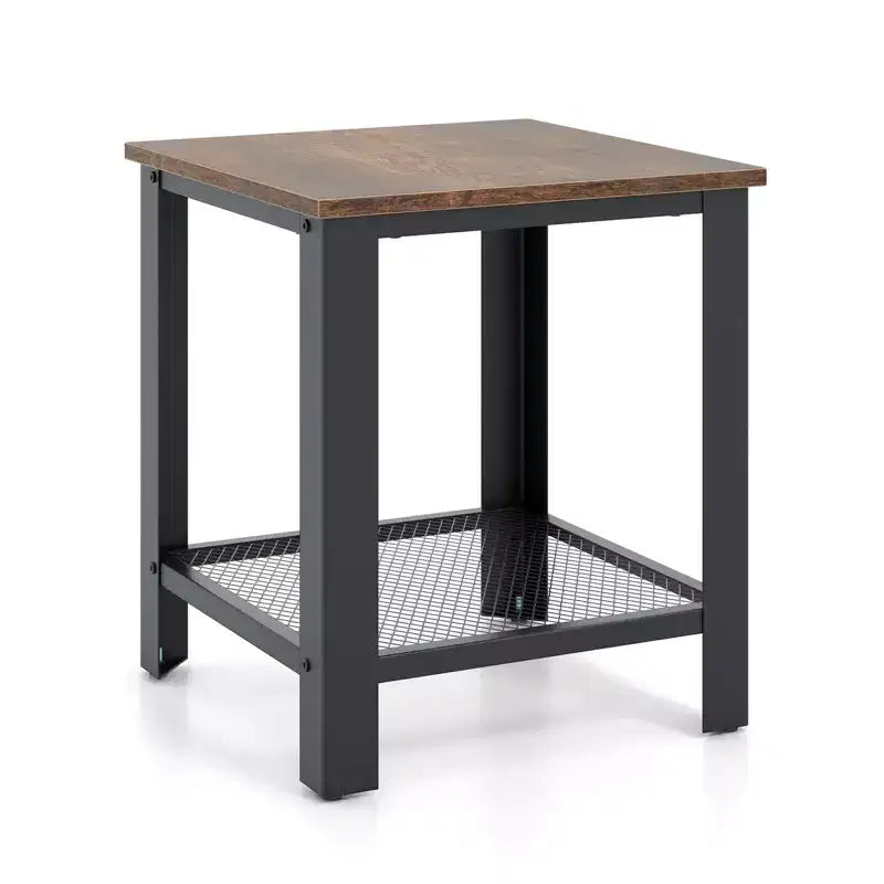 Costway Lot de 2 tables d'appoint industrielles à 2 niveaux avec étagère de rangement, noir