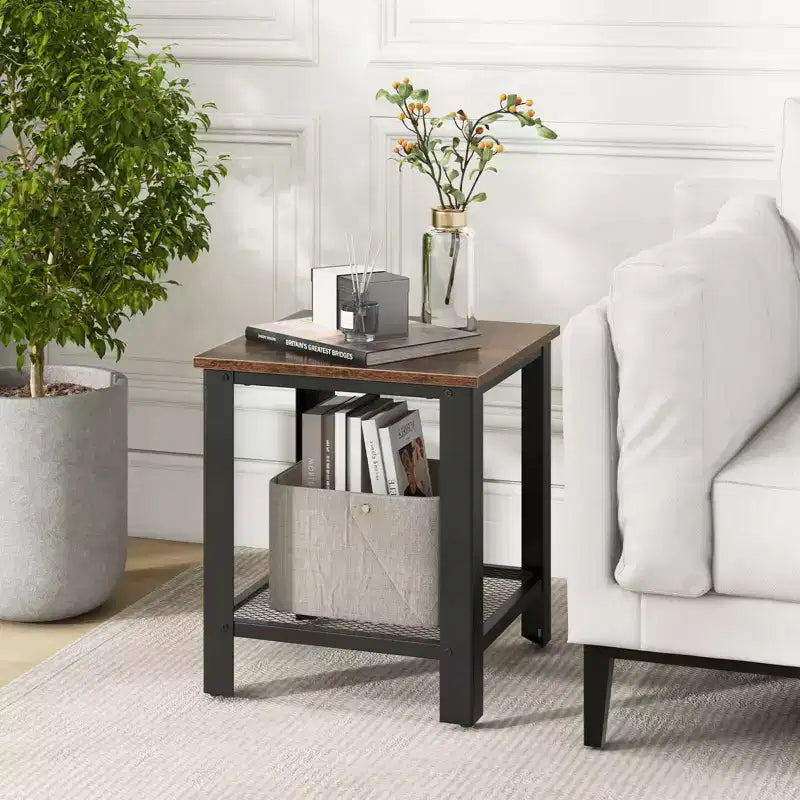 Costway Lot de 2 tables d'appoint industrielles à 2 niveaux avec étagère de rangement, noir