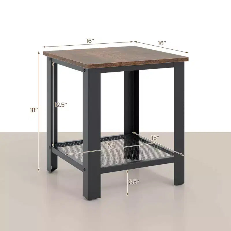 Costway Lot de 2 tables d'appoint industrielles à 2 niveaux avec étagère de rangement, noir