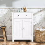 Armoire de rangement de salle de bain Costway, autoportante, grand tiroir avec étagère réglable, blanche