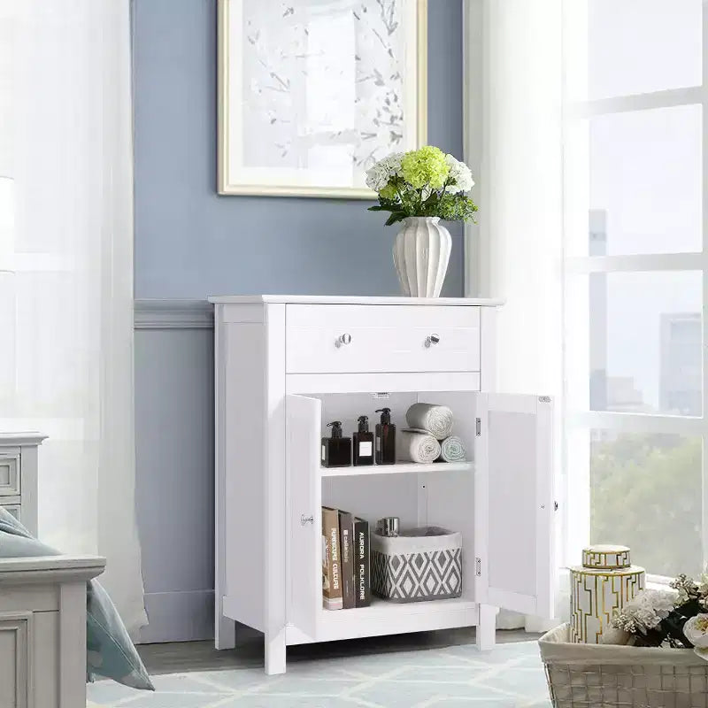 Armoire de rangement de salle de bain Costway, autoportante, grand tiroir avec étagère réglable, blanche