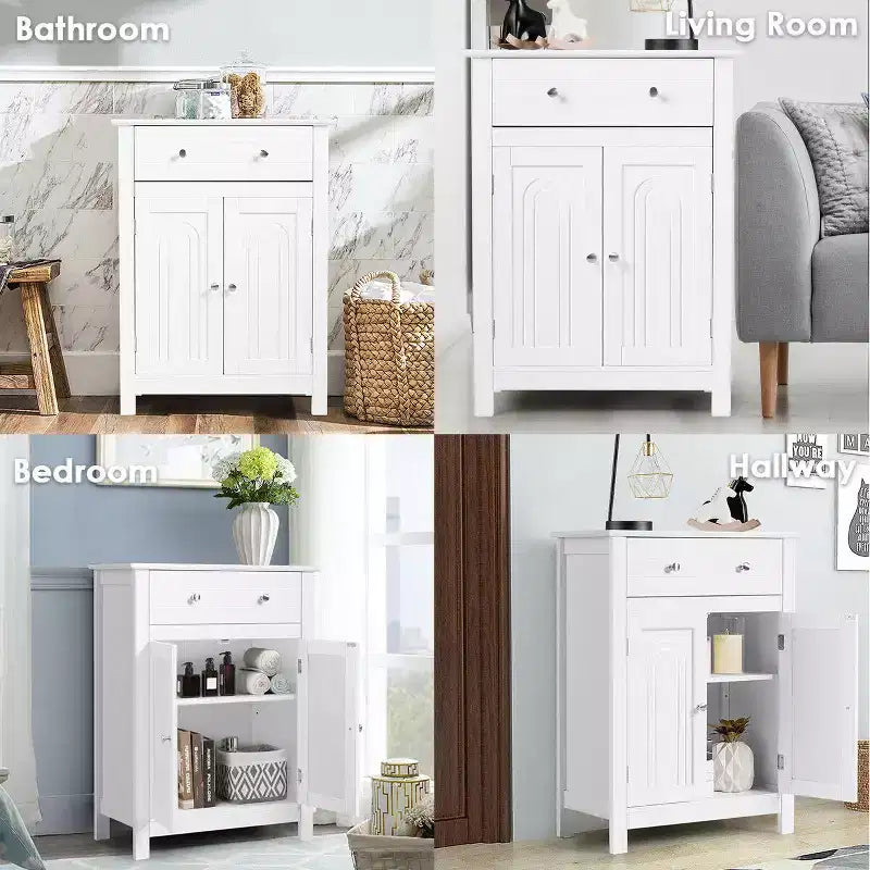 Armoire de rangement de salle de bain Costway, autoportante, grand tiroir avec étagère réglable, blanche